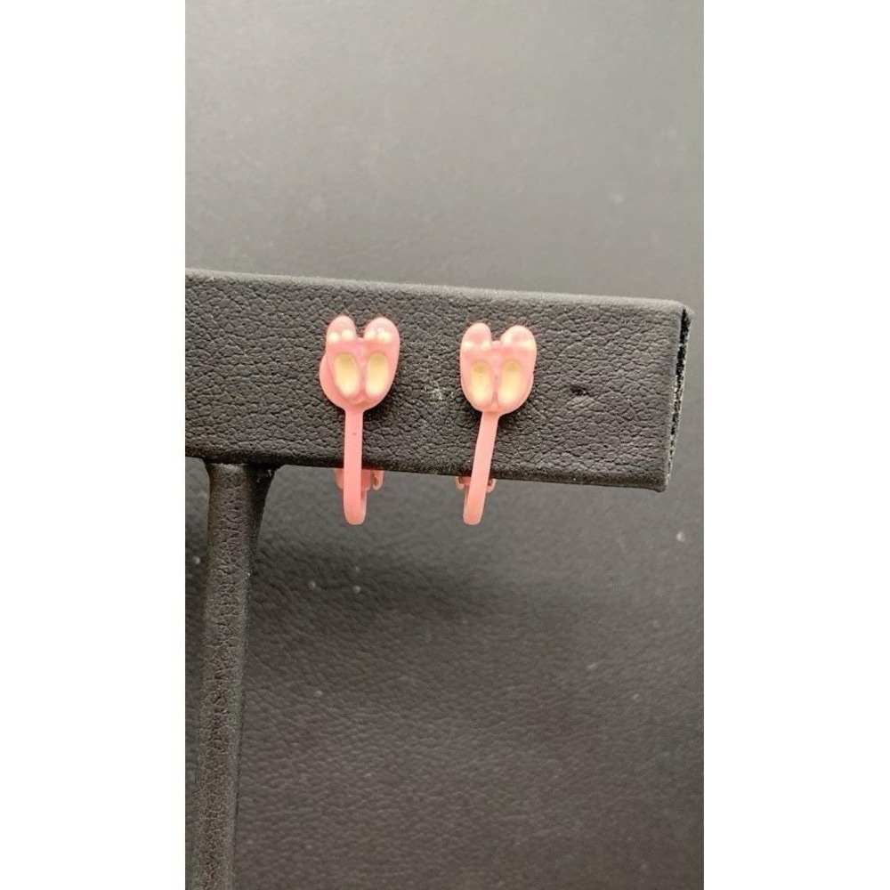 Vintage Very Dainty Small Pink Ballerina Slipper Clip On Earrings